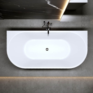 Cada de baie freestanding back-to-wall Premium 160 x 75 cm, alb lucios cu caneluri - Img 3