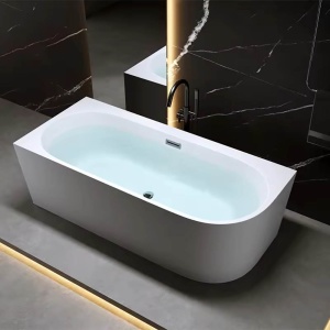 Cada de baie freestanding lipita de perete, montaj stanga MO-1724-160, 160 x 75 x 59 cm, alb lucios - Img 4