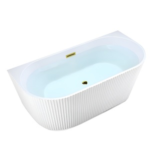 Cada de baie freestanding, montaj la perete Carlo2 517D2, alb lucios cu ventil auriu – 170 x 75 cm