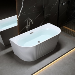 Cada de baie freestanding, montaj la perete Carlo2 alb cu preaplin si ventil otel periat - 170 x 75 cm - Img 17