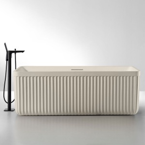 Cada de baie freestanding MUE-D005-1C 170 x 75 x 60 cm, finisaj mat textura de piatra, Crem - Img 2