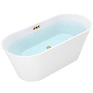 Cada de baie freestanding ovala Lisbona 502A alb cu accesorii auriu periat – 150 x 75 cm