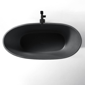 Cada de baie freestanding ovala MUE-D007B Black Matt Stone – 170 x 80 x 71 cm, finisaj negru mat cu textura de piatra - Img 3