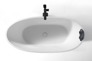 Cada de baie freestanding ovala MUE-D007W 170 x 80 cm, finisaj alb mat cu textura de piatra - Img 3