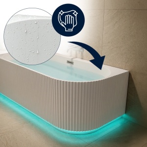 Cada de baie striata, montaj stanga, Rio 504C 160 x 75 cm, alb lucios, ventil cromat si fanta LED - Img 5