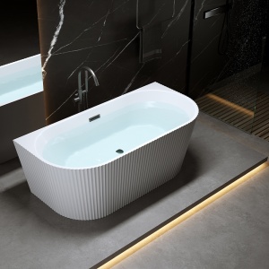 Cada de baie suport CARLO517D, Dimensiune 170x75cm, Design Elegant, Culoare Alb, Deversor negru - Img 6
