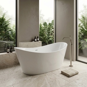 Cada de podea freestanding din acril, Rea Ferrano 150, alba - Img 2