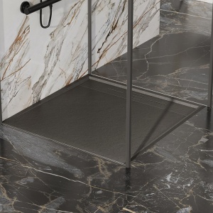 Cadita de dus patrata Deko negru 100 x 100 cm slim cu textura de piatra - Img 2