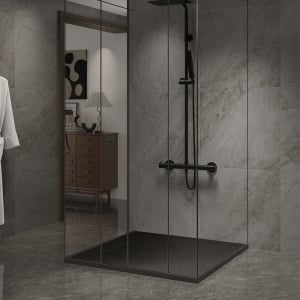 Cadita de dus patrata slim aspect marmura RIKO 80x80 cm neagra - Img 2