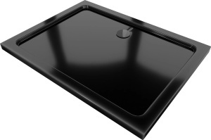 Cadita de dus slim, dreptunghiulara, Pro Flat, 140 x 100 cm, neagra, sifon negru