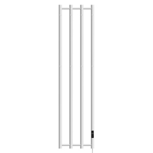 Calorifer electric vertical pentru baie Kasjan Alb – 140.5 x 34.6 cm, 250W cu panou LED si suport prosoape