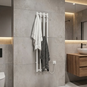 Calorifer electric vertical pentru baie Kasjan Alb – 140.5 x 34.6 cm, 250W cu panou LED si suport prosoape - Img 16
