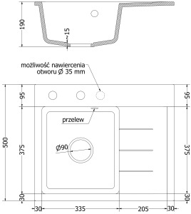 Chiuveta bucatarie din granit cu o cuvă ,montaj stânga 600 x 500 mm, gri, sifon crom, Ben - Img 5