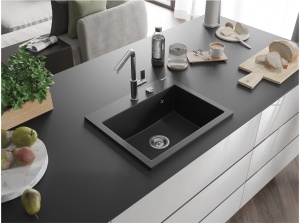 Chiuveta bucatarie Granit Culoare negru cu sifon crom, 580x490 - Img 3