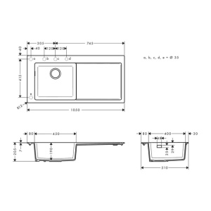 Chiuveta compozit Hansgrohe S51 SilicaTec/Stanga, Dimensiune 105x51cm, Culoare Negru Grafit - Img 2
