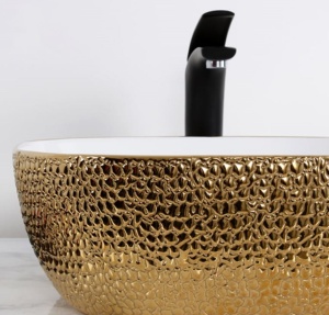 Chiuveta de blat PRO ERA ATLANTA, Dimensiuni 42.5 X 42.5 x 14.5 cm, Forma PATRATA, Ceramica sanitara, Fara gaura baterie, Piele de sarpe alb-auriu - Img 2
