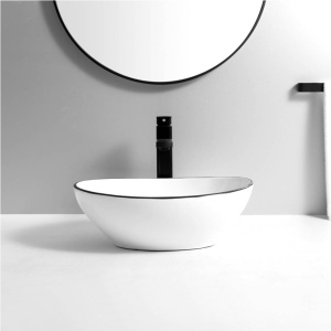 Chiuveta de blat PRO VERA Black Edge, Dimensiuni 40.5 x 33 x 14 cm, Forma Ovala, Ceramica sanitara, Alb/Negru - Img 2