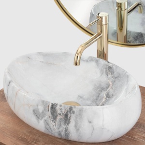 Chiuveta de blat REA LINDA GRANIT, Dimensiuni 48 x 34x 14.5cm, Forma Ovala, Ceramica sanitara, Imitatie Marmura - Img 2