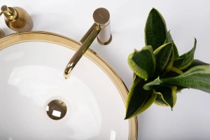 Chiuveta de blat REA MARGOT, Dimensiuni 52 x 40x 13.5 cm, Forma Ovala, Ceramica sanitara, Alb/Auriu - Img 3