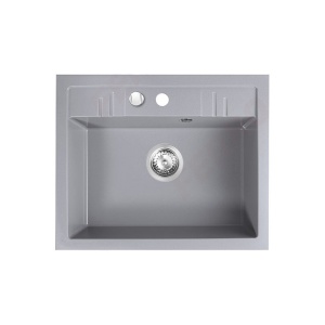 Chiuveta de bucatarie FERRO, Dimensiune 58x48cm, O cuva cu picurator, Culoare Gri - Img 1