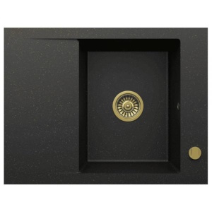 Chiuveta De Bucatarie Kernau , Design Modern Din Granit 65x50cm, Culoare Deep Black+Gold Metalic - Img 1