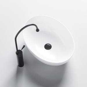 Chiuveta lavoar oval cu montaj pe blat, din ceramica alba, Lumo White Gloss 50 x 37 cm - Img 7