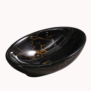 Chiuveta lavoar oval cu montaj pe blat, din ceramica,Lumo Black Marble Gloss 53 x 33 cm - Img 9