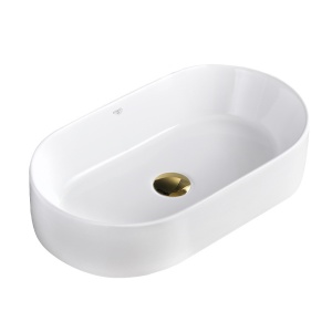 Chiuveta lavoar oval din ceramica cu montaj pe blat, alb lucios Navi 51 x 31 cm - Img 5
