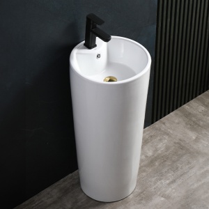 Chiuveta rotunda independenta tip piedestal din ceramica alba Lino 40 x 85 cm - Img 5