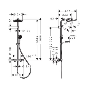 Coloana de dus cu baterie termostatata Hansgrohe Activera S EcoSmart si para cu 2 functii finisaj crom lucios - Img 10
