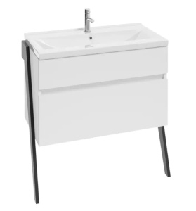 Dulap baza pe pardoseala Defra Op-Arty alb lucios 83.5 x 40 x 80 cm 2 sertare