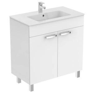 Dulap baza pe pardoseala Ideal Standard Eurovit 2.0, 80 x 45 cm cu 2 usi alb lucios