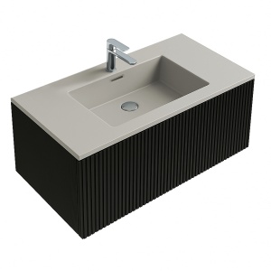 Lavoar baie incastrat din conglemerat, cu gaura baterie, bej mat, Veldman Lotus 80 x 46 cm - Img 5