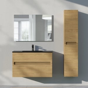 Lavoar baie incastrat din conglemerat, cu gaura baterie, negru mat, Veldman Lotus 80 x 46 cm - Img 4