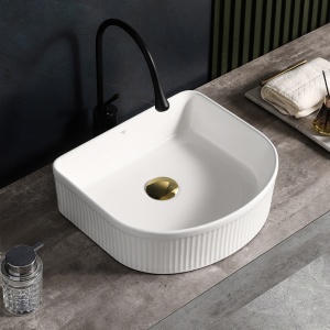 Lavoar ceramic alb cu caneluri si montaj pe blat Fino White Gloss 40 x 35 cm - Img 7