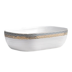 Lavoar ceramic dreptunghiular alb cu decoratiuni gri-aurii si montaj pe blat Milo White Gloss 45 x 32 cm - Img 9