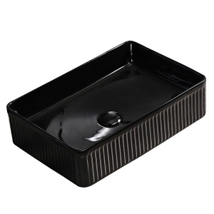 Lavoar ceramic dreptunghiular cu caneluri si montaj pe blat Aura Black Gloss 50 x 34 cm