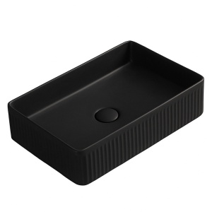 Lavoar ceramic dreptunghiular cu caneluri si montaj pe blat Aura Black Matt 50 x 34 cm