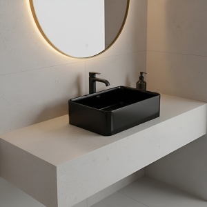 Lavoar ceramic dreptunghiular cu fixare pe blat Luxo Black Gloss 41 x 31 cm - Img 8