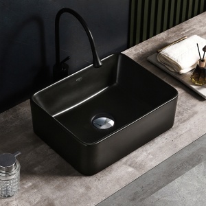 Lavoar ceramic dreptunghiular cu fixare pe blat Luxo Black Matt 41 x 31 cm - Img 4