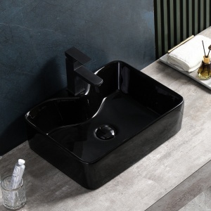 Lavoar ceramic dreptunghiular cu montaj pe blat Elise Black Gloss 48 x 37 cm - Img 7