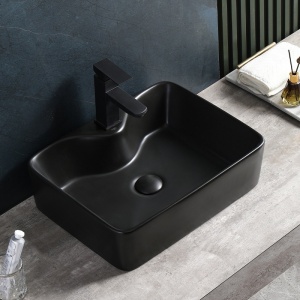 Lavoar ceramic dreptunghiular cu montaj pe blat Elise Black Matt 48 x 37 cm - Img 6