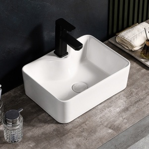 Lavoar ceramic dreptunghiular cu montaj pe blat Elise White Gloss 48 x 37 cm - Img 2