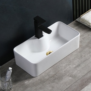 Lavoar ceramic dreptunghiular cu montaj pe blat Lia White Gloss 50 x 25 cm - Img 7