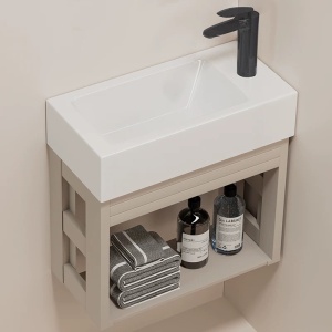 Lavoar ceramic dreptunghiular cu montaj pe blat Lucy White Gloss 46 x 25 cm - Img 9