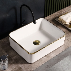 Lavoar ceramic dreptunghiular cu montaj pe blat Luxo White Gloss 48 x 37 cm - Img 2