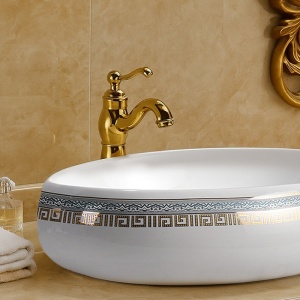 Lavoar ceramic oval alb cu decoratiune aurie Cari 60 x 40 cm - Img 14
