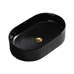 Lavoar ceramic oval cu caneluri cu montaj pe blat Elix Black Gloss 49 x 31 cm - Img 8
