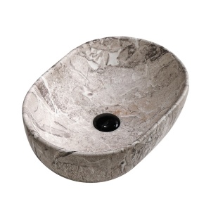 Lavoar ceramic oval cu fixare pe blat Neo Marble Grey Matt 48 x 34 cm - Img 8