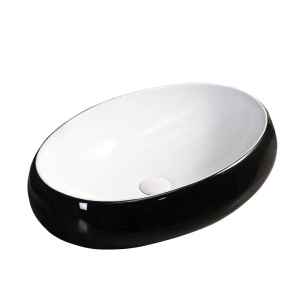Lavoar ceramic oval cu interior alb si montaj pe blat Cari Black Gloss 60 x 40 cm - Img 6